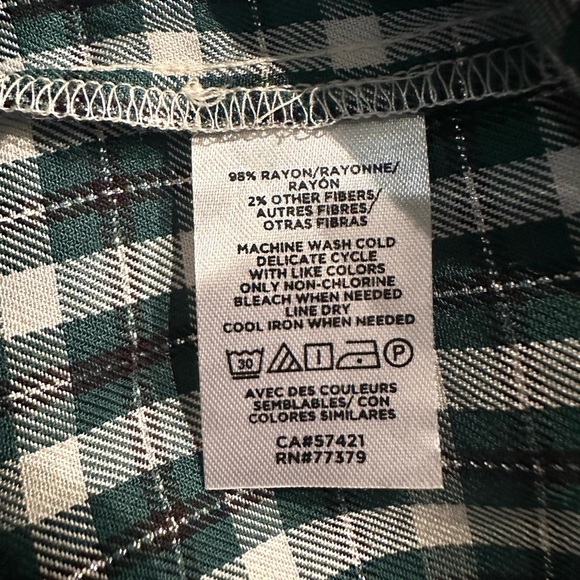 Ann Taylor Blouse Women’s M Green White Metallic Plaid Ruffle Flowy Classic Boho - Picture 8 of 9